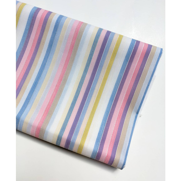 Vintage Pastel Rainbow Stripes Fabric with Metallic Silver, Cute Kawaii Fabric - Picture 6 of 10